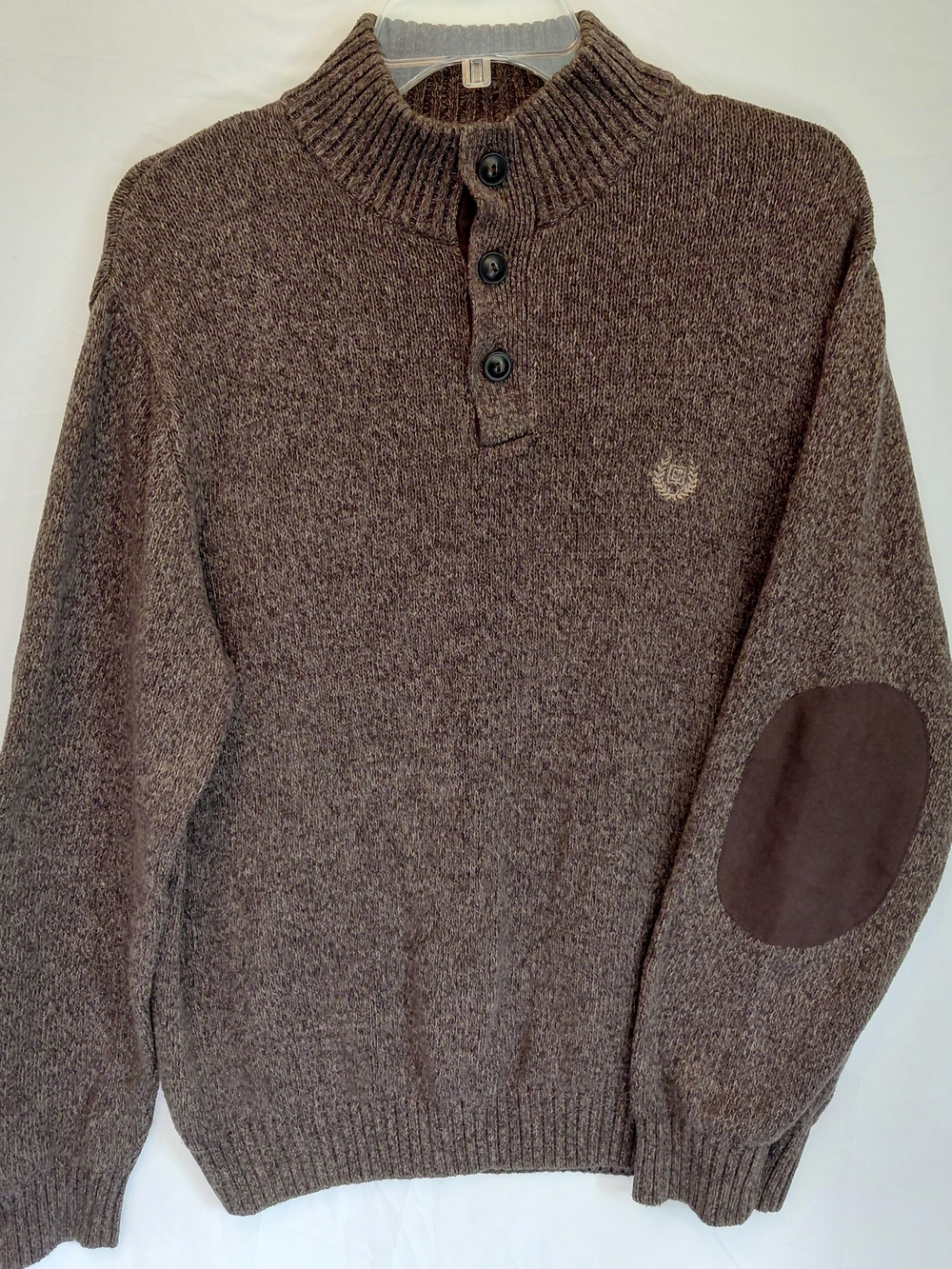 Chaps Brown Marled Crewneck Button Pullover
